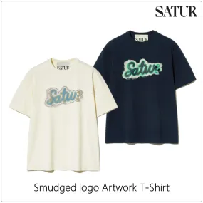 SATUR  |Unisex Street Style U-Neck Plain Cotton Short Sleeves Logo