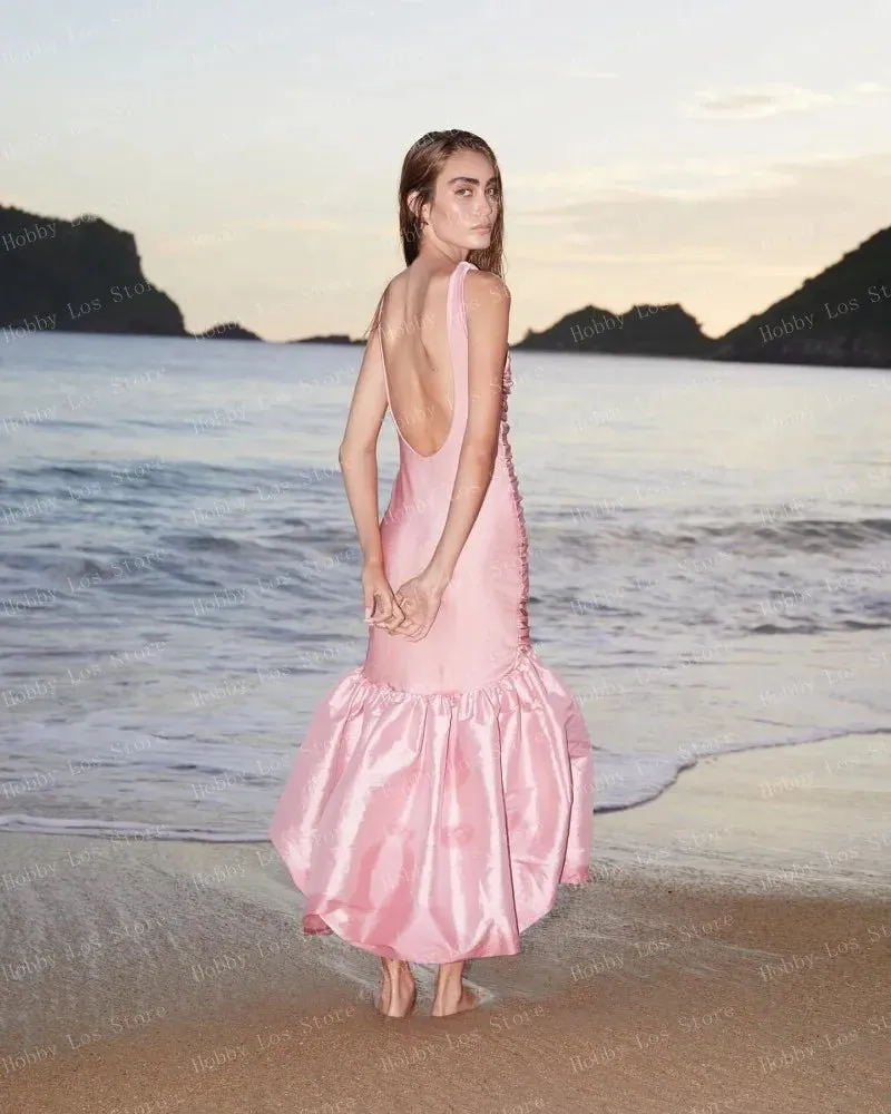 Sleeveless Light Pink Bundage Satin Dress | Mermaid Woman Clothes | Open Back Folds Maxi Long Dresses Ever Pretty Gown Customize