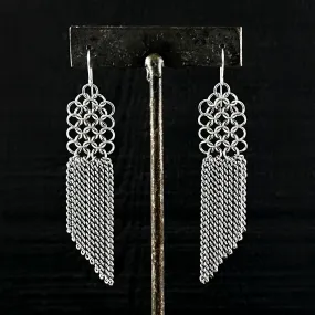 SLINKY Long Chainmaille and Angled Fringe Earrings