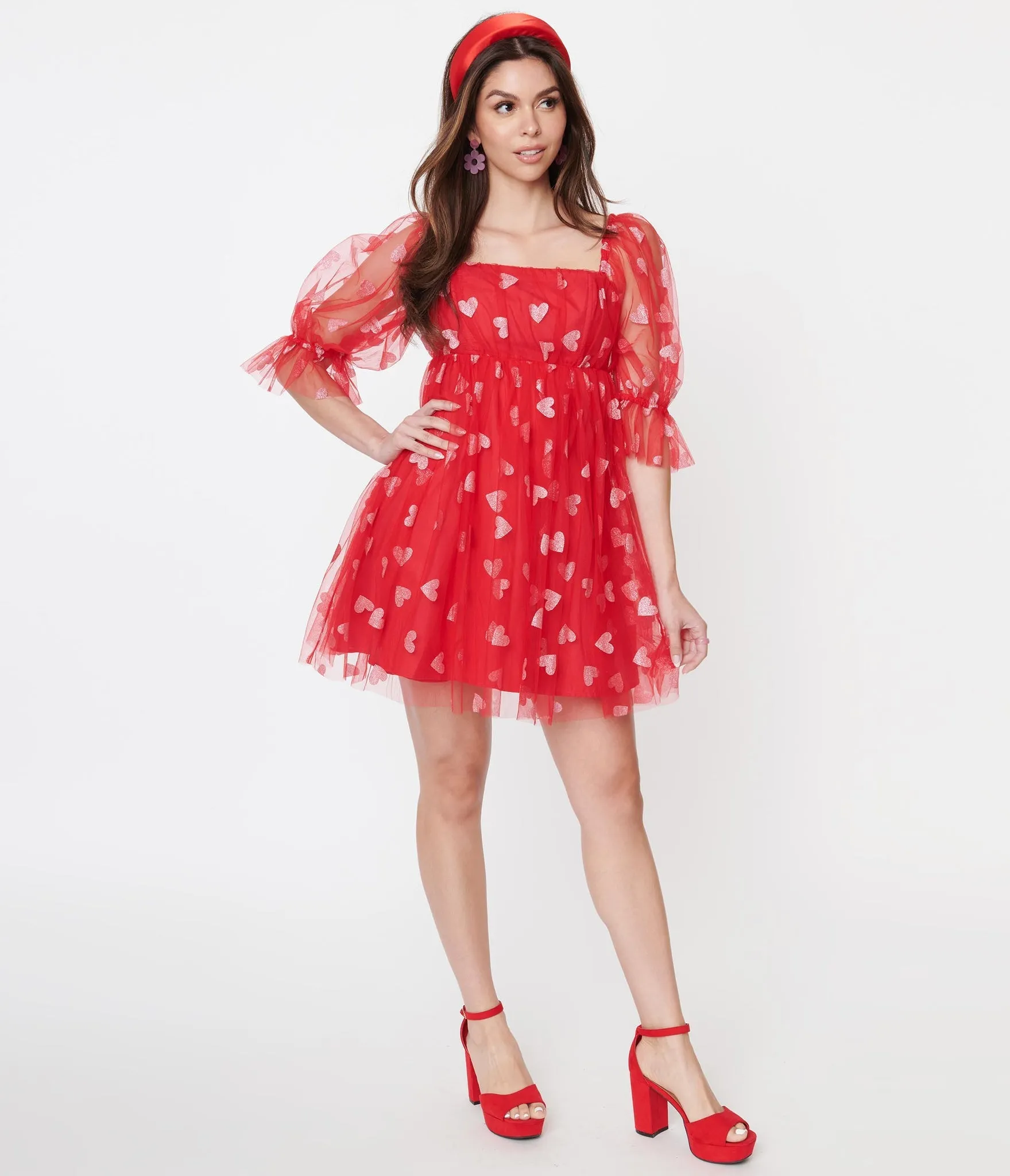 Smak Parlour Red & Pink Glitter Hearts Love Interest Babydoll Dress