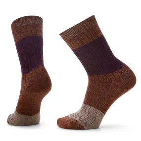 Smartwool Womens Everyday Color Block Cable Crew Socks In Acorn-Bordeaux Marl