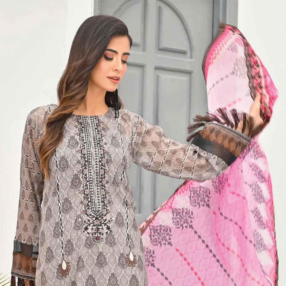 Sophia Lawn Printed Embroidered Unstitched 3Pcs Suit - 3