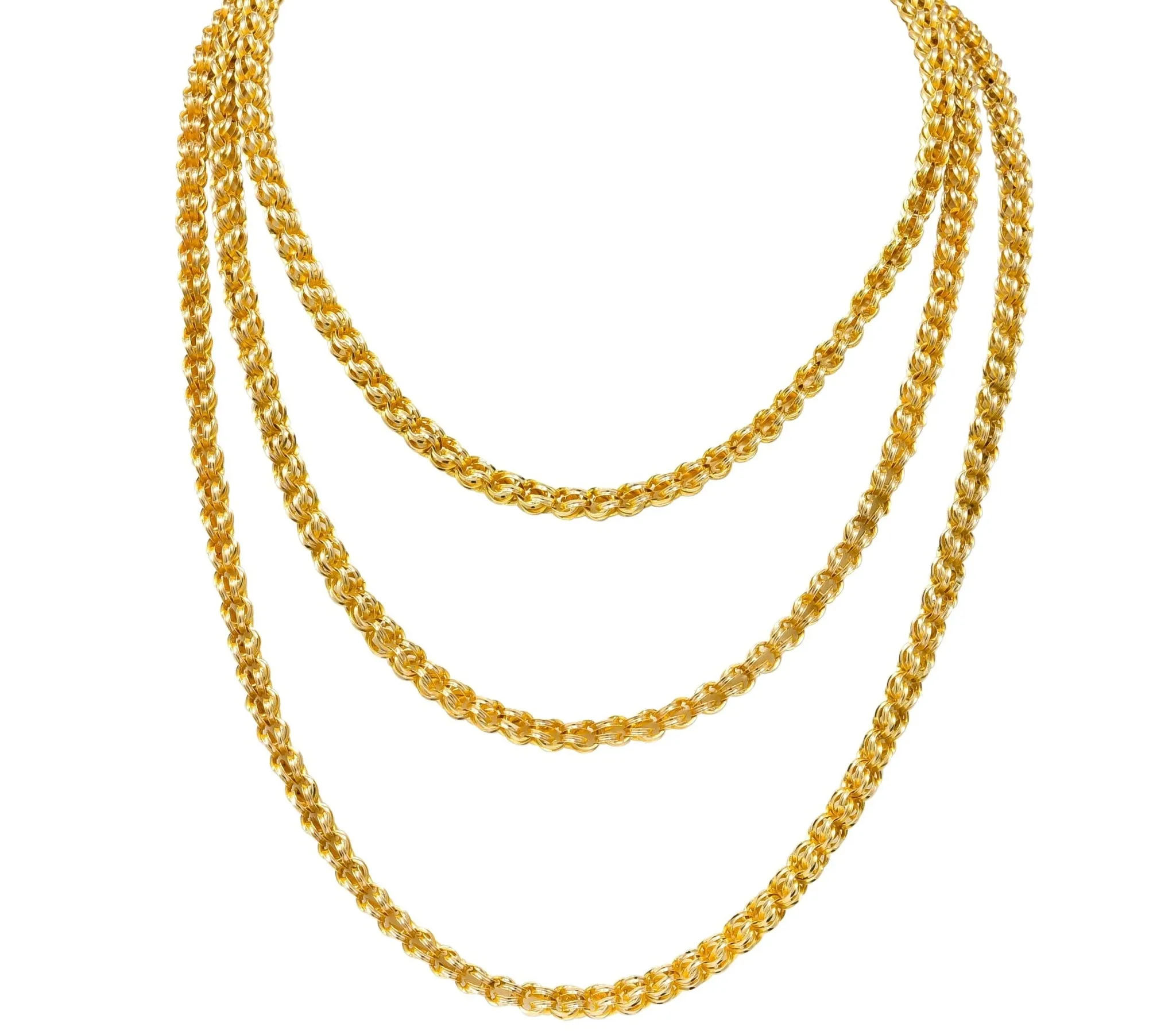 Substantial Victorian 14 Karat Gold 62 Inch Long Chain Necklace Circa 1880