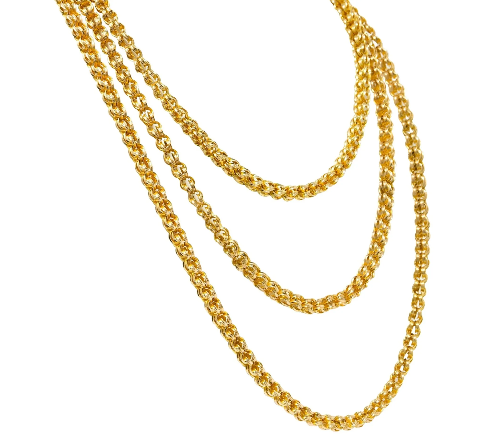 Substantial Victorian 14 Karat Gold 62 Inch Long Chain Necklace Circa 1880