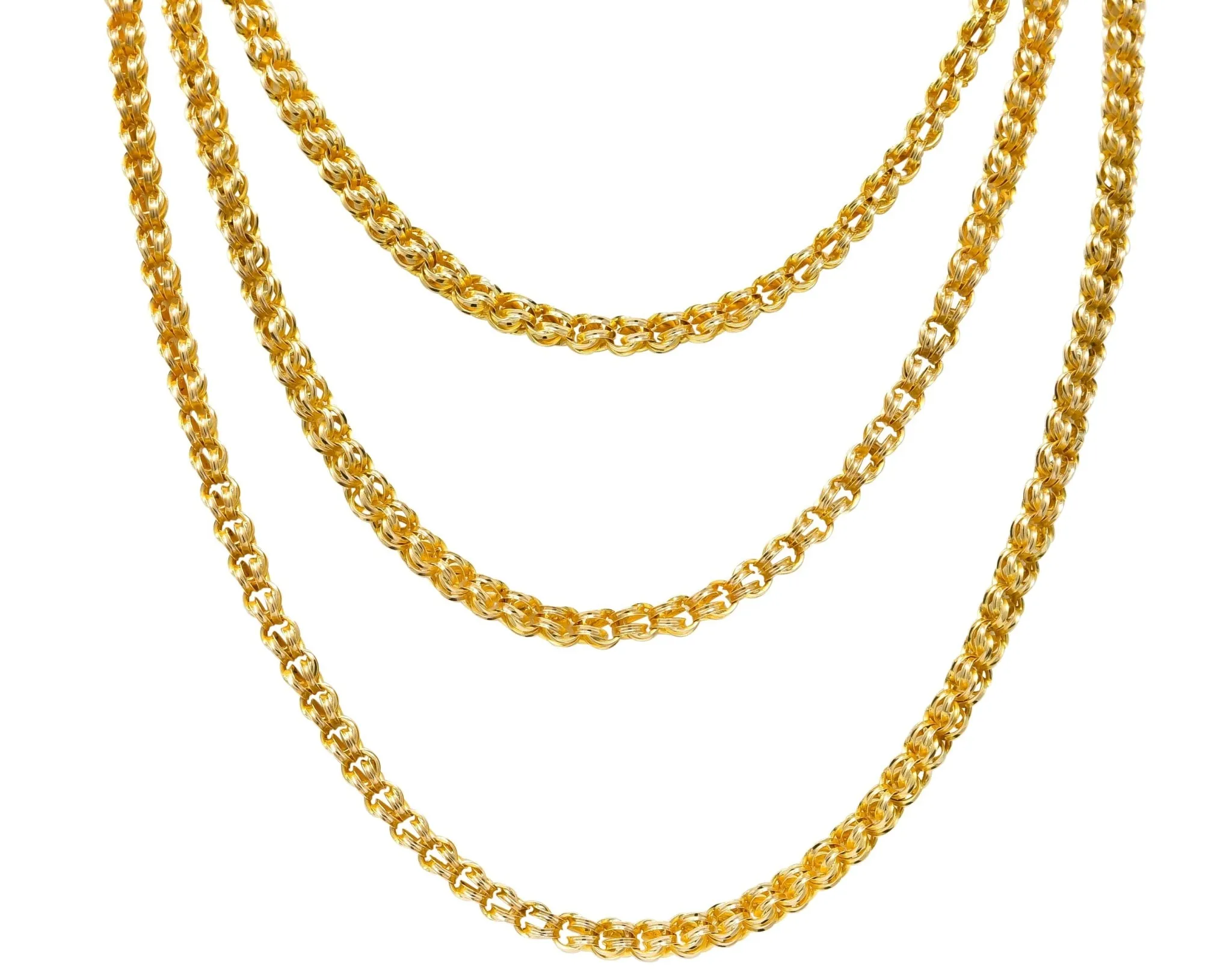 Substantial Victorian 14 Karat Gold 62 Inch Long Chain Necklace Circa 1880