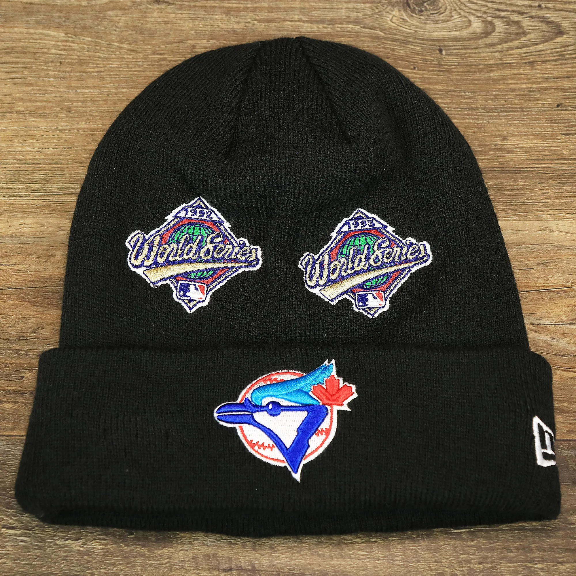 Toronto Blue Jays All Over World Series Side Patch 2x Champion Knit Cuff Beanie | New Era, Black