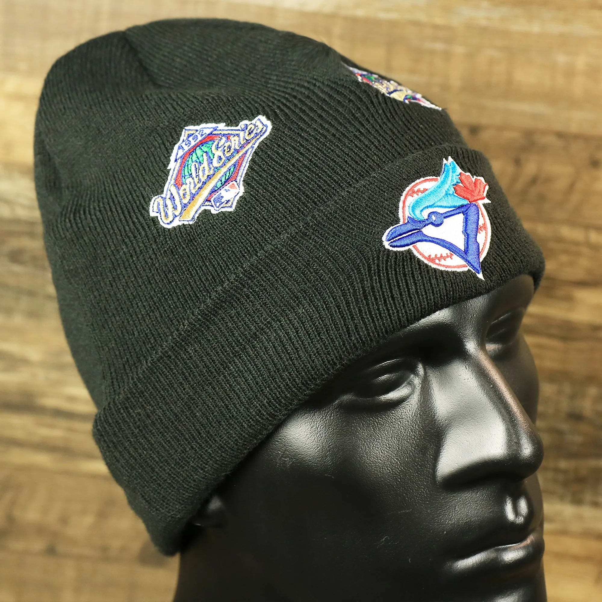 Toronto Blue Jays All Over World Series Side Patch 2x Champion Knit Cuff Beanie | New Era, Black