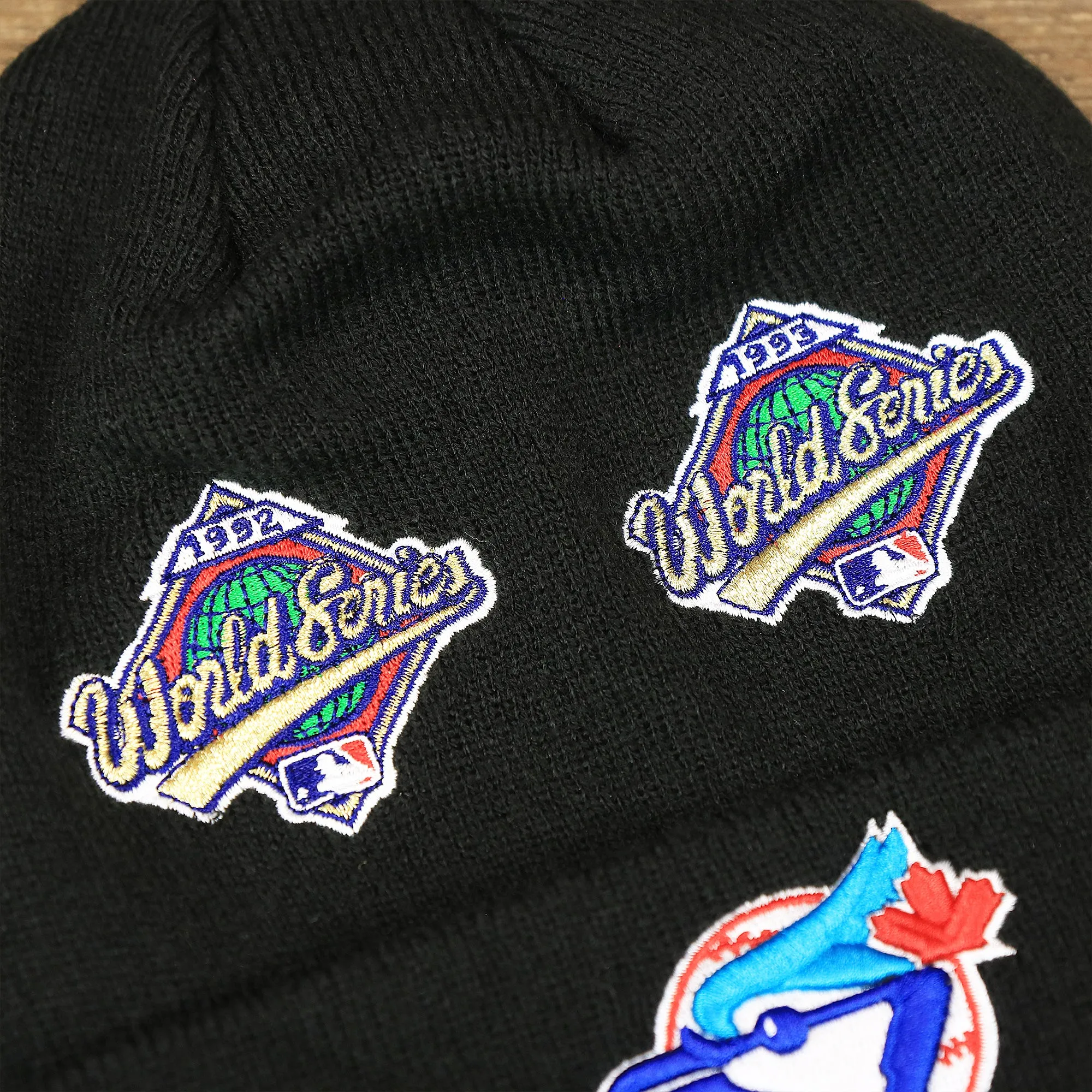 Toronto Blue Jays All Over World Series Side Patch 2x Champion Knit Cuff Beanie | New Era, Black