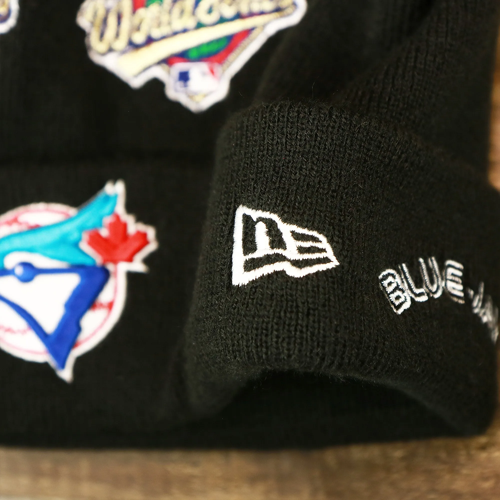 Toronto Blue Jays All Over World Series Side Patch 2x Champion Knit Cuff Beanie | New Era, Black