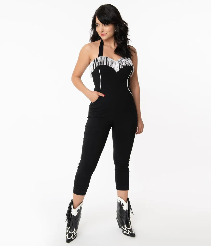 Unique Vintage Black & White Fringe Maines Jumpsuit (1XL and 3XL ONLY)