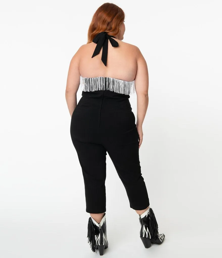 Unique Vintage Black & White Fringe Maines Jumpsuit (1XL and 3XL ONLY)