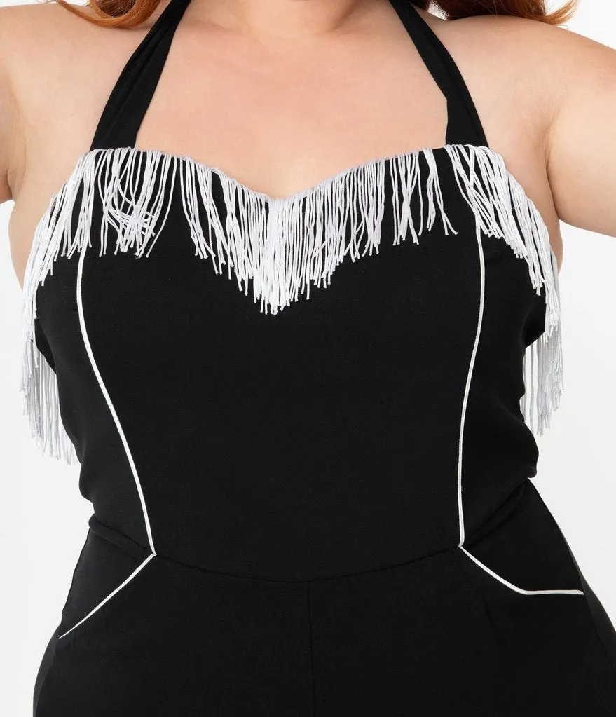 Unique Vintage Black & White Fringe Maines Jumpsuit (1XL and 3XL ONLY)