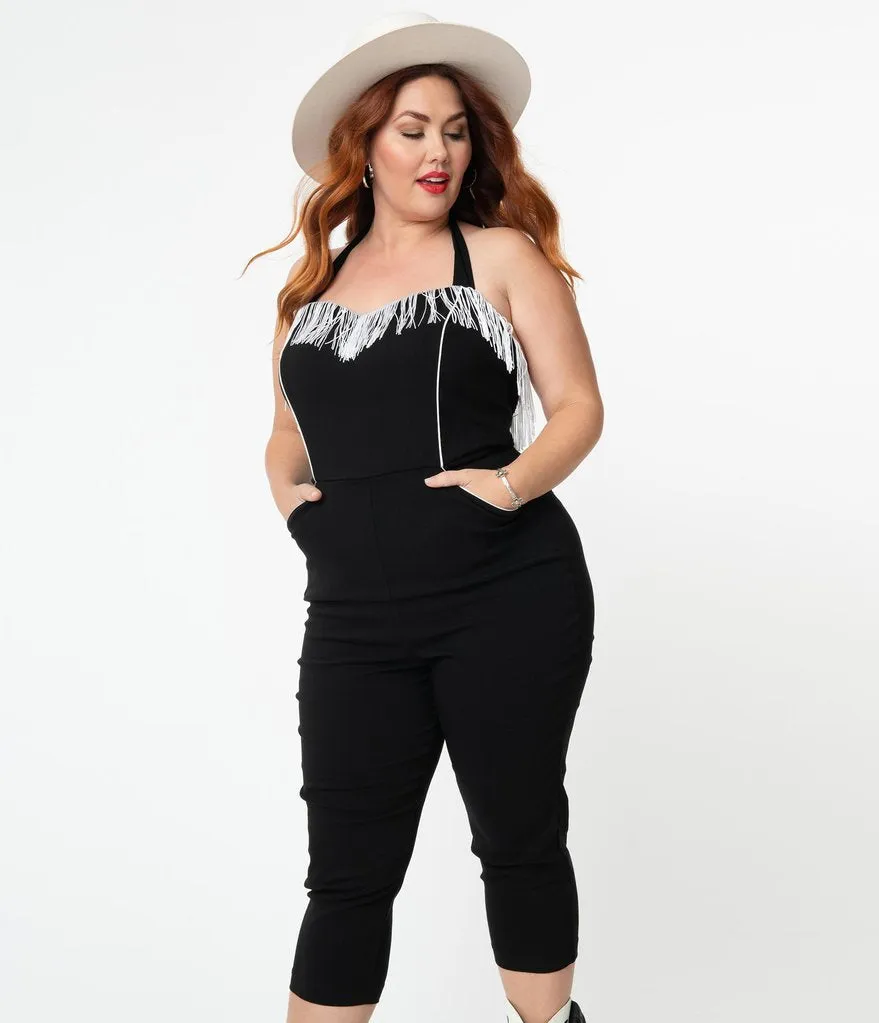 Unique Vintage Black & White Fringe Maines Jumpsuit (1XL and 3XL ONLY)