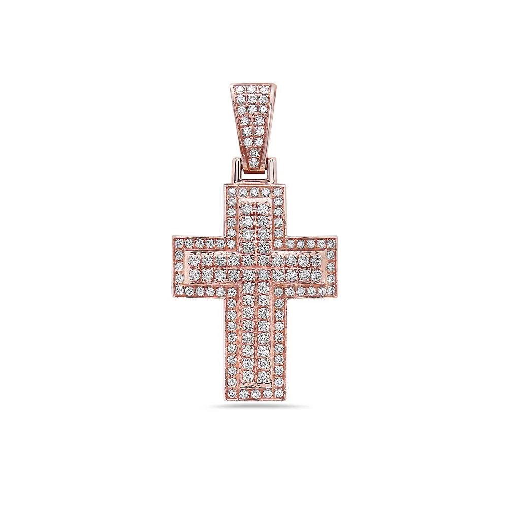 Unisex 14K Rose Gold Cross Pendant with 1.42 CT Diamonds