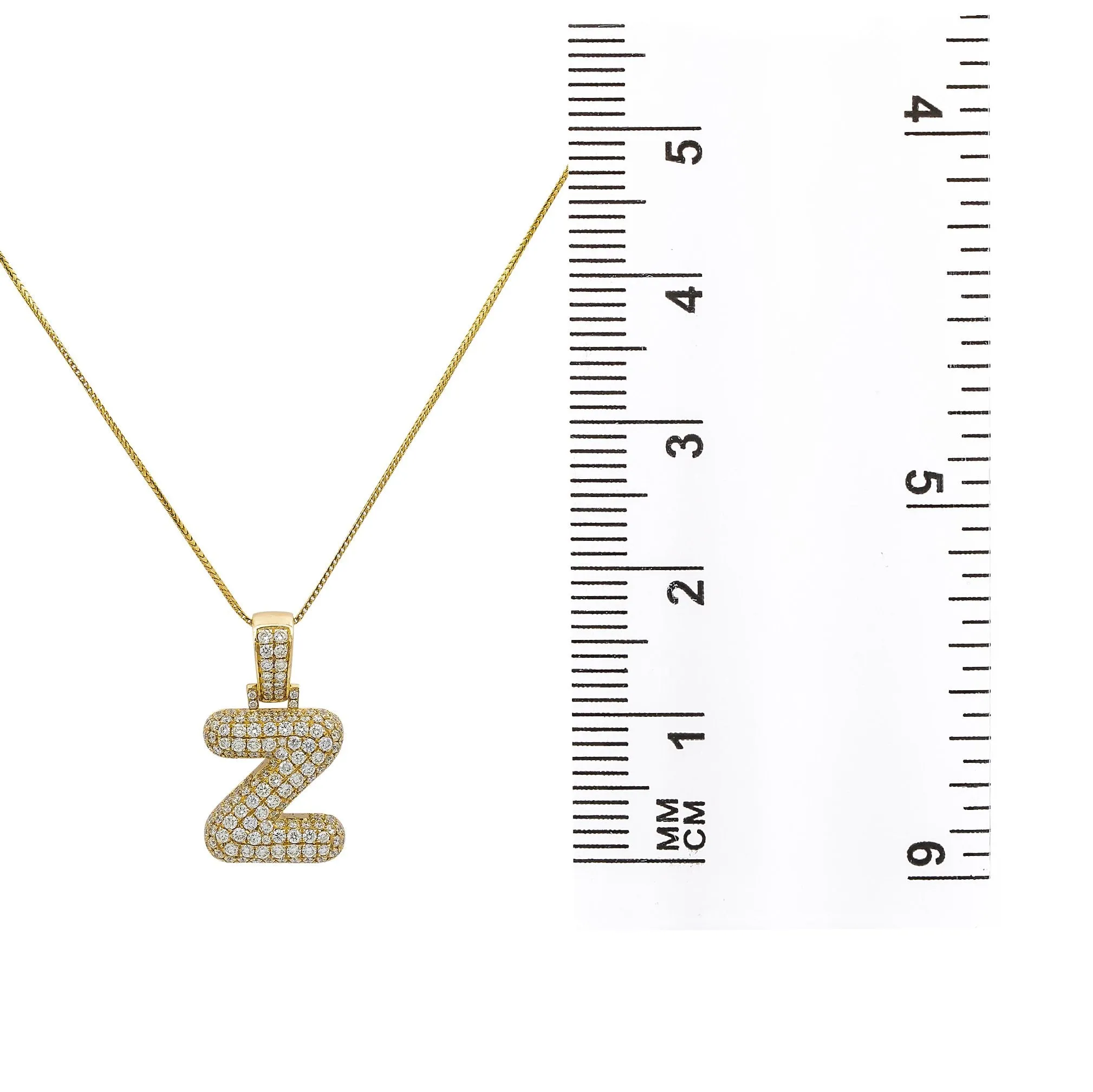 Unisex 14K Yellow Gold Z initial Pendant with 3.45 CT Diamonds