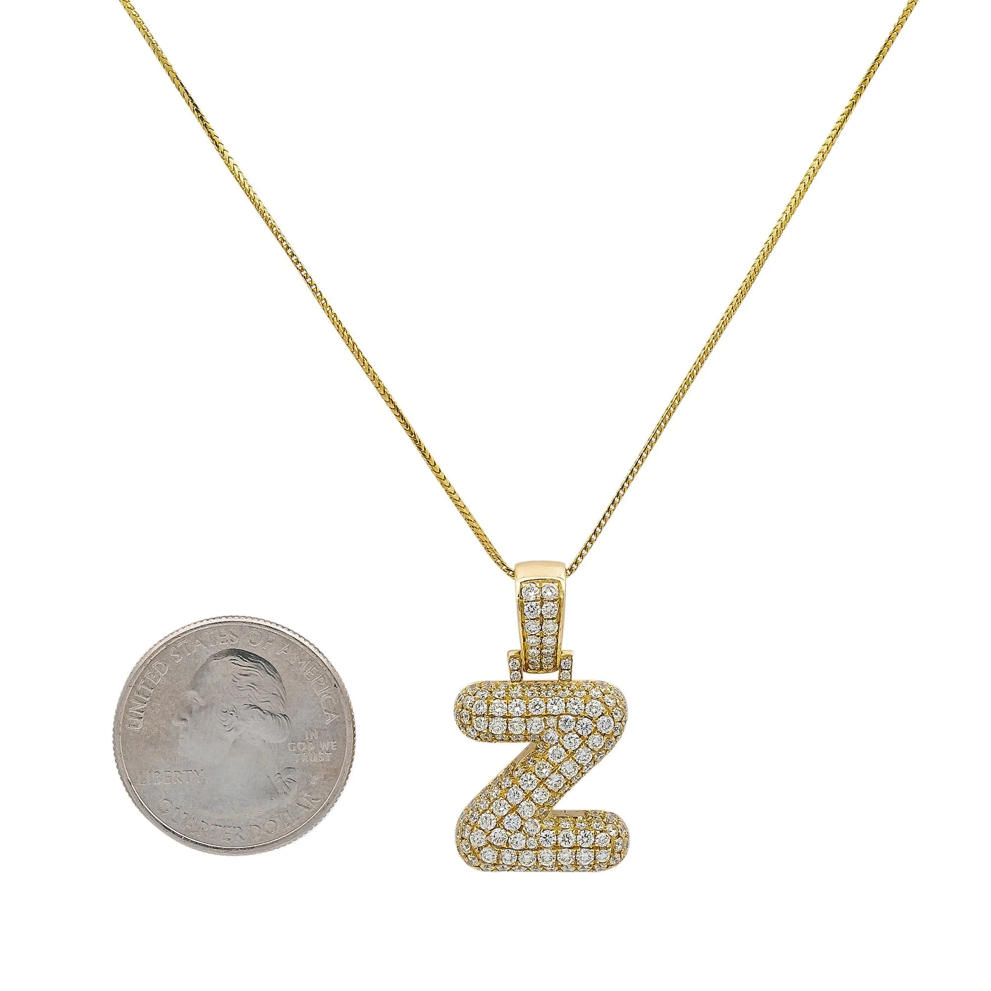 Unisex 14K Yellow Gold Z initial Pendant with 3.45 CT Diamonds