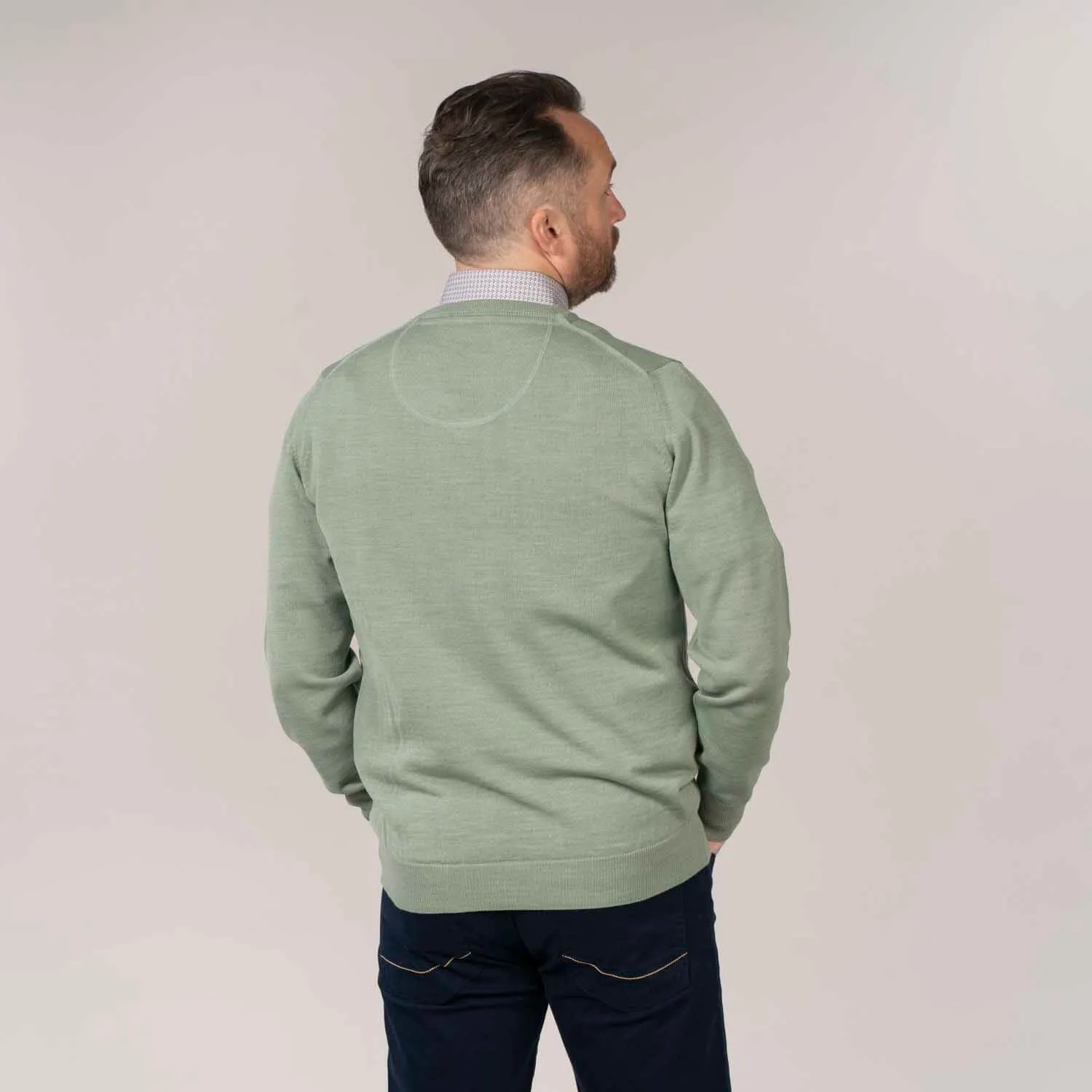 V-neck Merino Blend Plain Jumper - Mint