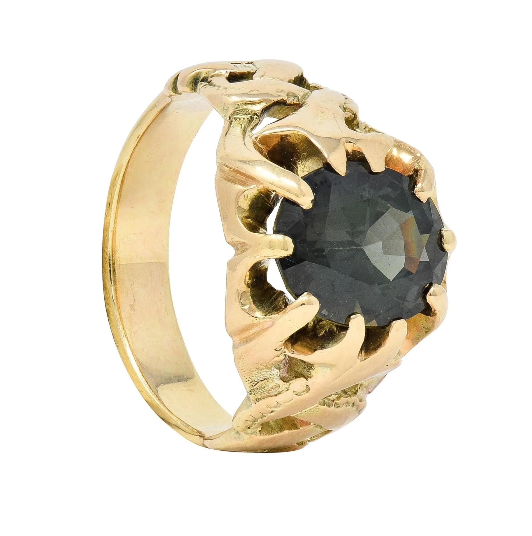 Victorian 3.81 CTW No Heat Color Change Sapphire 14 Karat Gold Belcher Set Antique Unisex Ring GIA