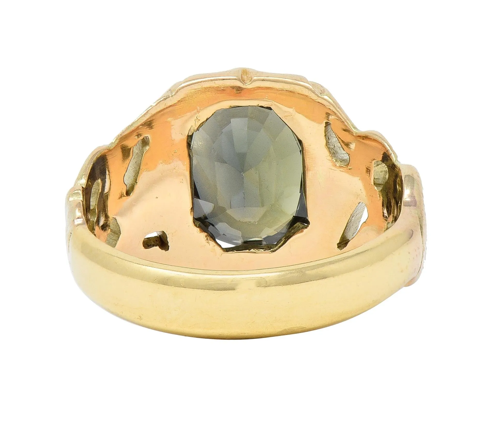 Victorian 3.81 CTW No Heat Color Change Sapphire 14 Karat Gold Belcher Set Antique Unisex Ring GIA