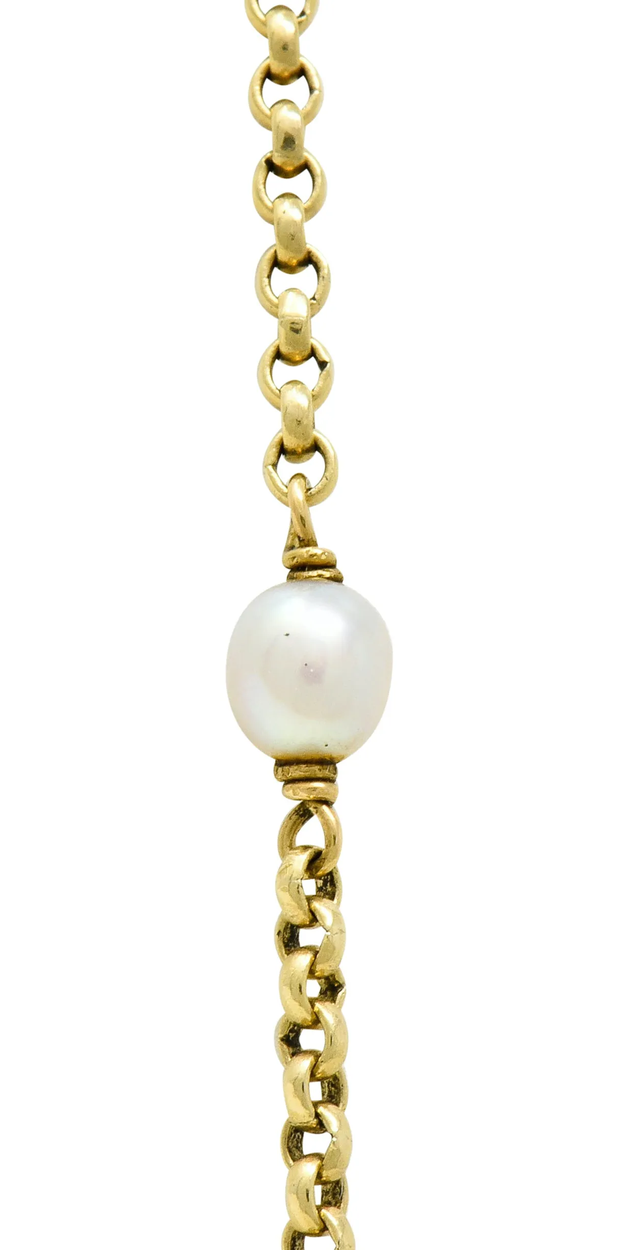 Victorian Pearl 14 Karat Gold 47 Inch Long Chain Station Necklace