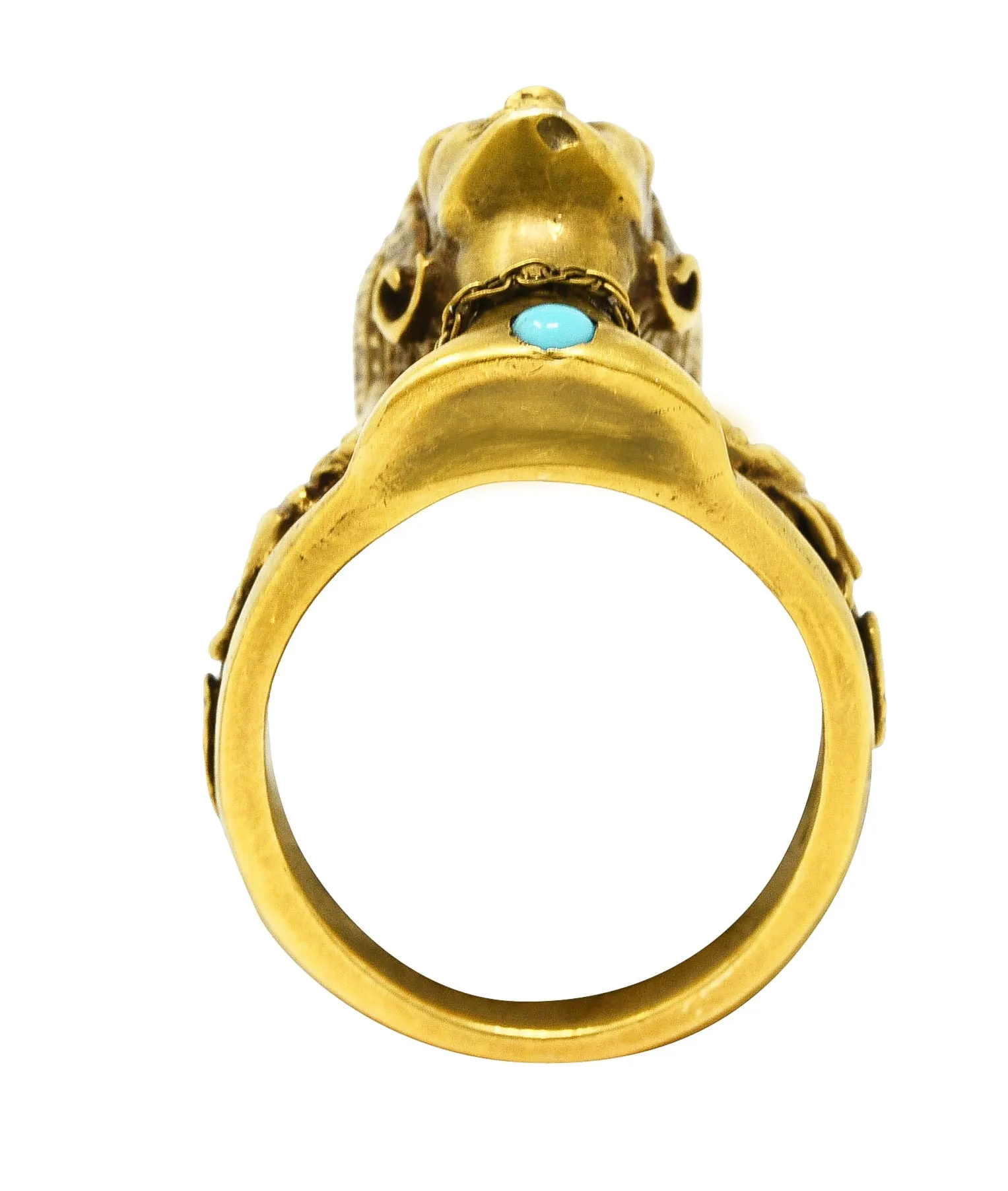 Vintage Egyptian Revival Diamond Turquoise 14 Karat Gold Nefertiti Hieroglyph Unisex Ring