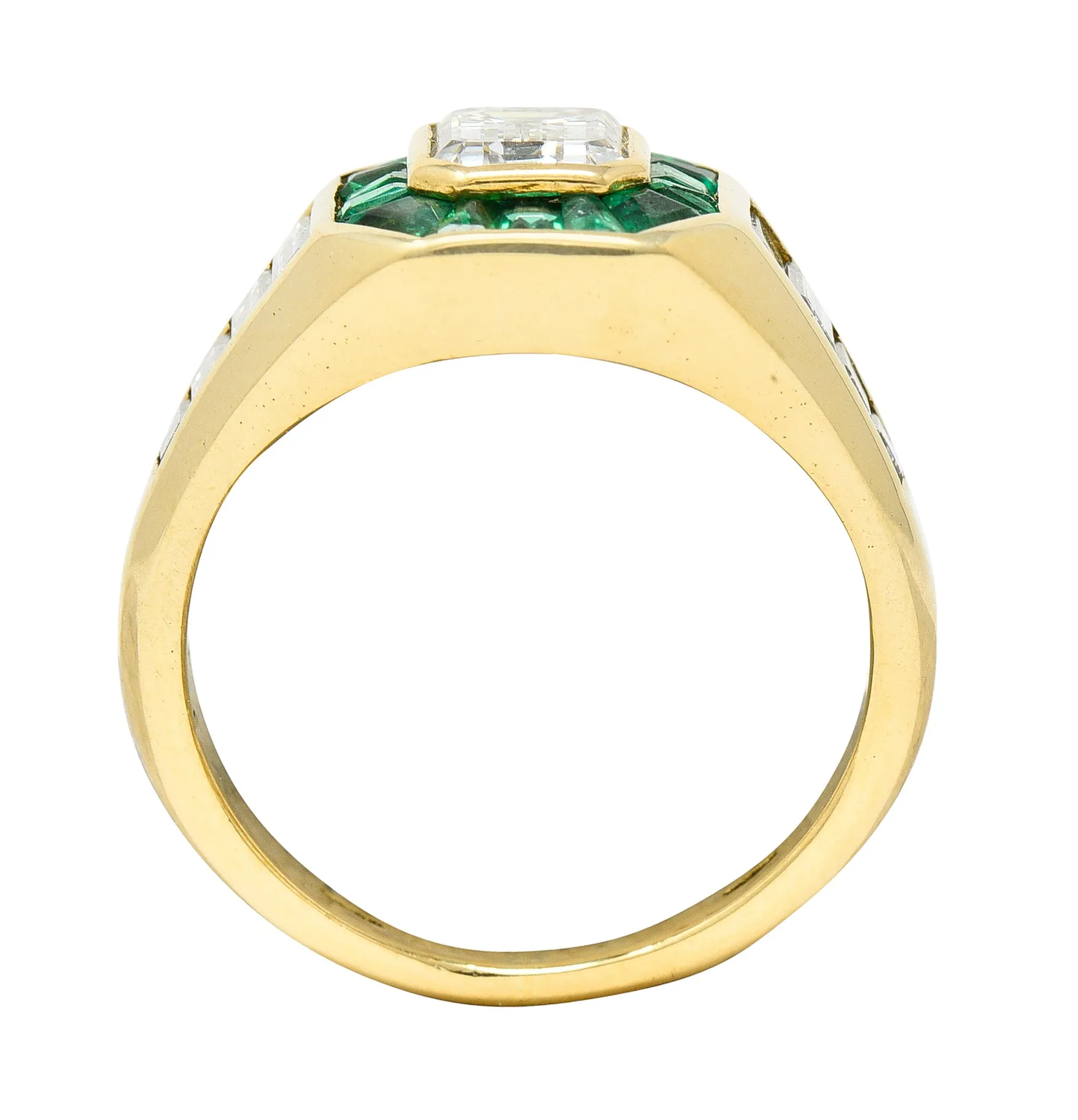 Vintage Italian 2.70 CTW Diamond Emerald 18 Karat Yellow Gold Unisex Ring