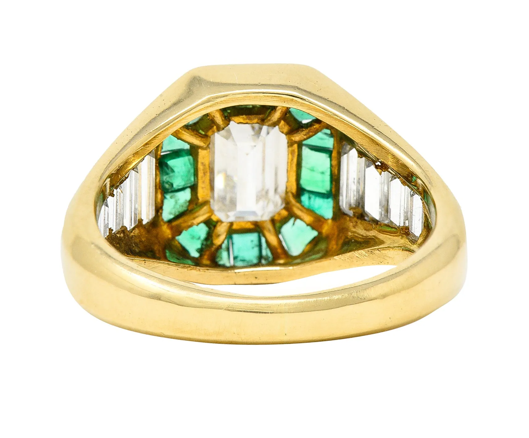 Vintage Italian 2.70 CTW Diamond Emerald 18 Karat Yellow Gold Unisex Ring