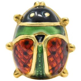 Whimsical Retro Enamel 18 Karat Gold Insect Ladybug Brooch