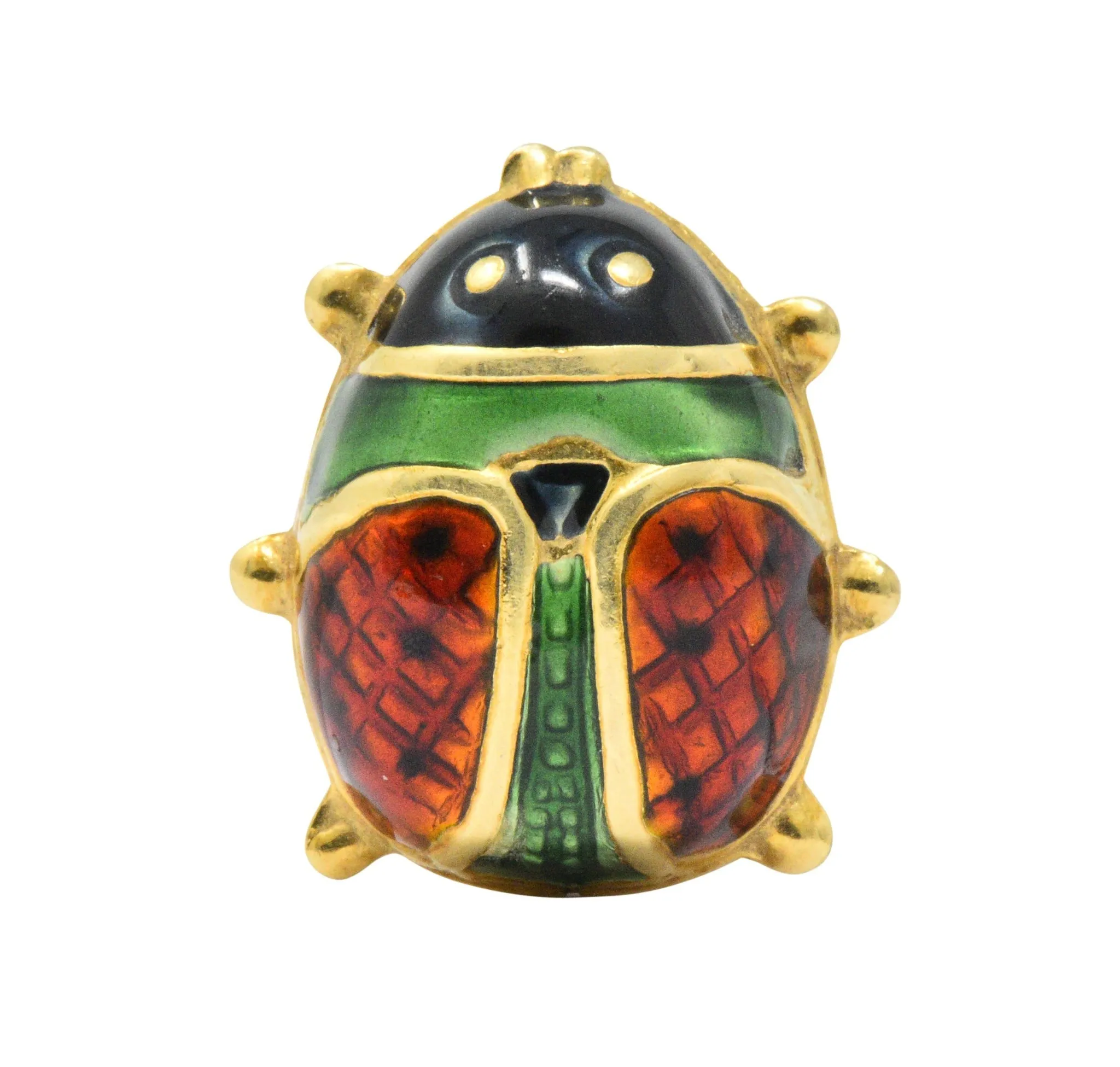 Whimsical Retro Enamel 18 Karat Gold Insect Ladybug Brooch