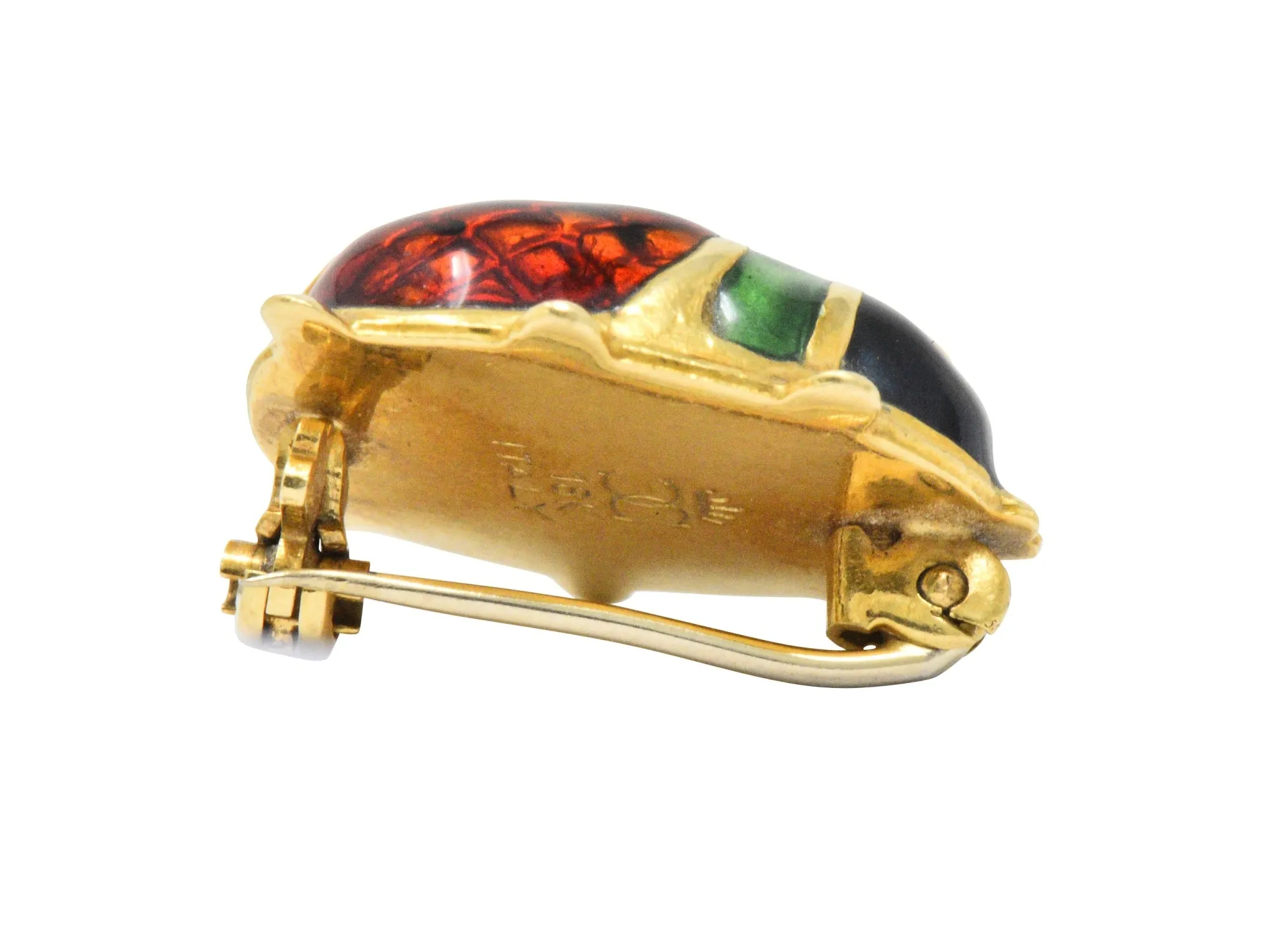 Whimsical Retro Enamel 18 Karat Gold Insect Ladybug Brooch