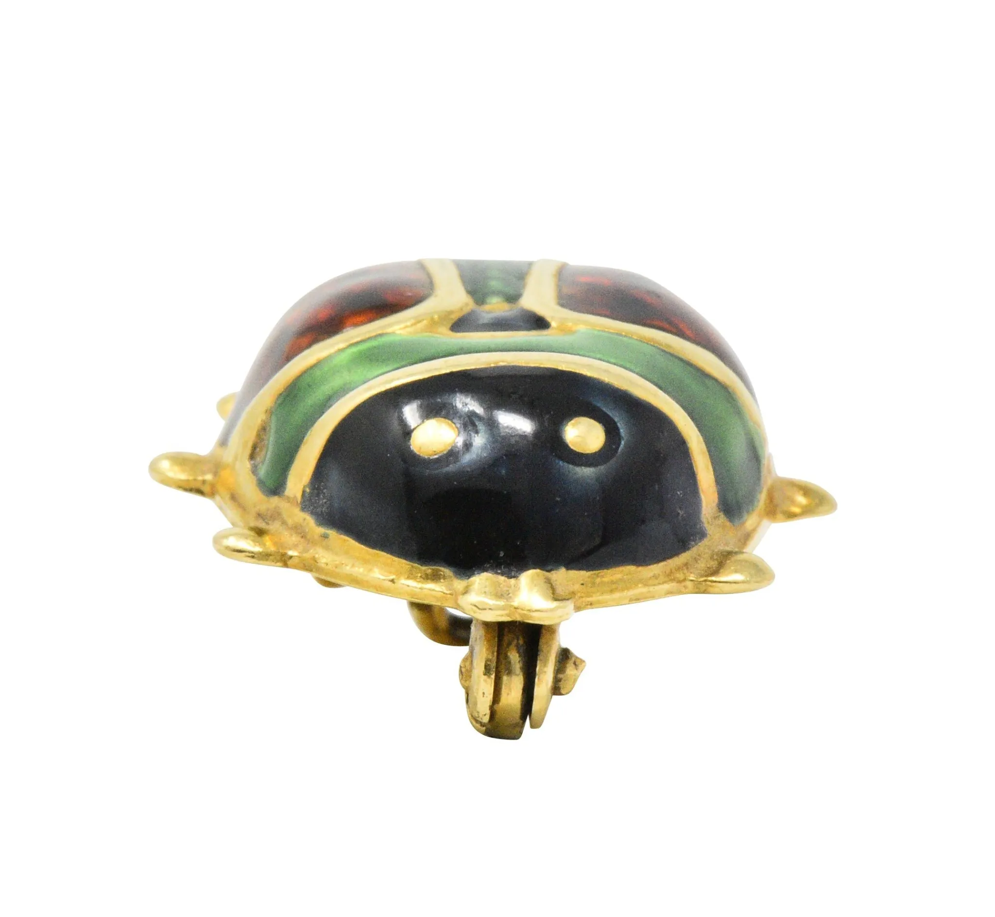 Whimsical Retro Enamel 18 Karat Gold Insect Ladybug Brooch