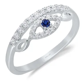 White Gold Sapphire & Diamond Evil Eye Ring