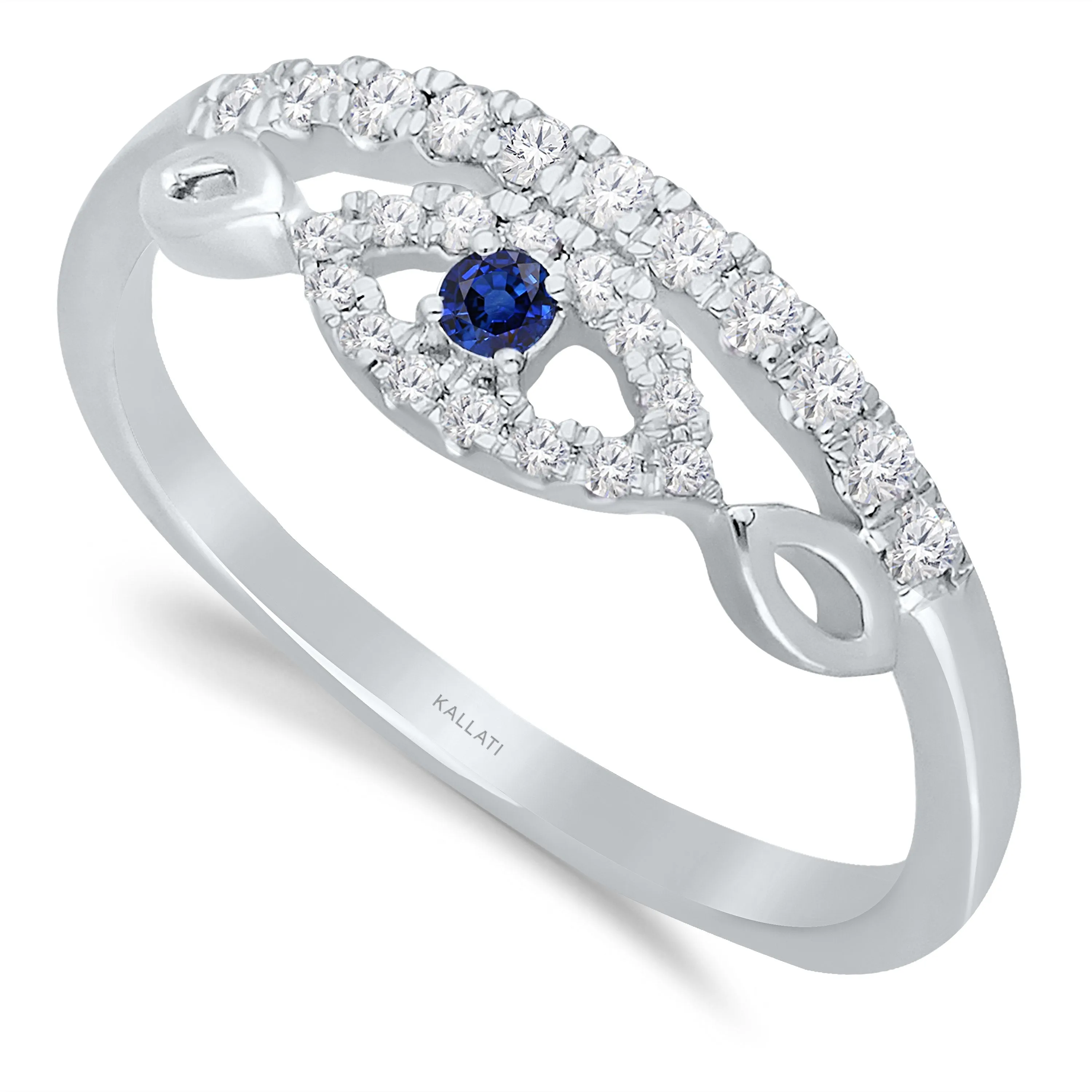 White Gold Sapphire & Diamond Evil Eye Ring