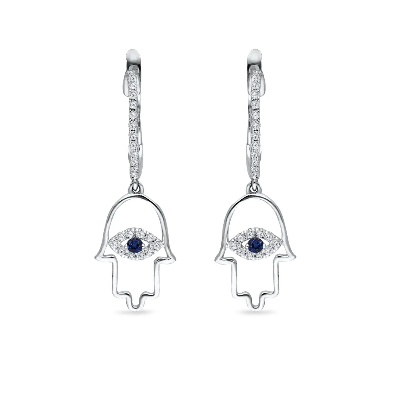 White Gold Sapphire & Diamond Hamsa Earrings