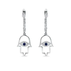 White Gold Sapphire & Diamond Hamsa Earrings