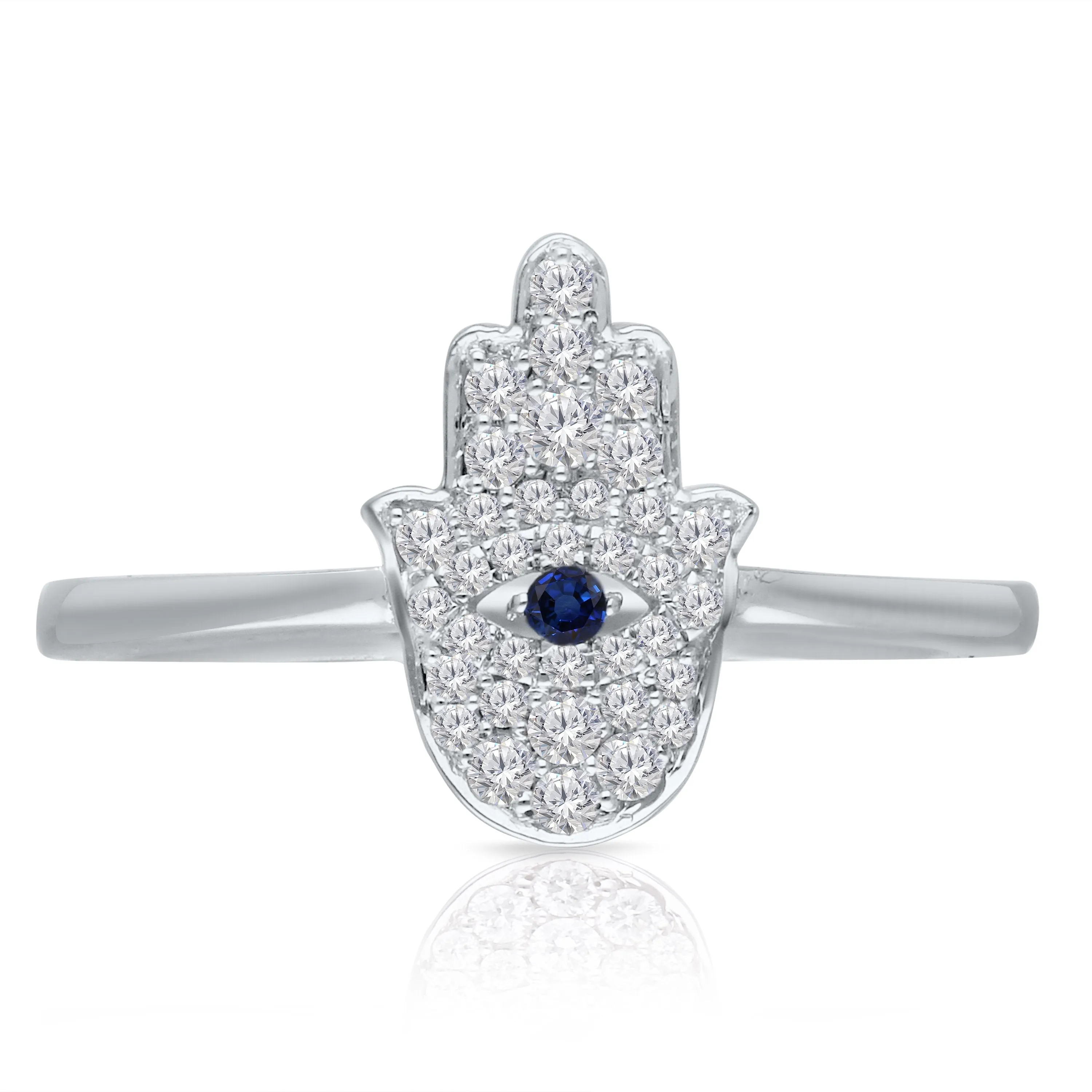 White Gold Sapphire & Diamond Hamsa Ring