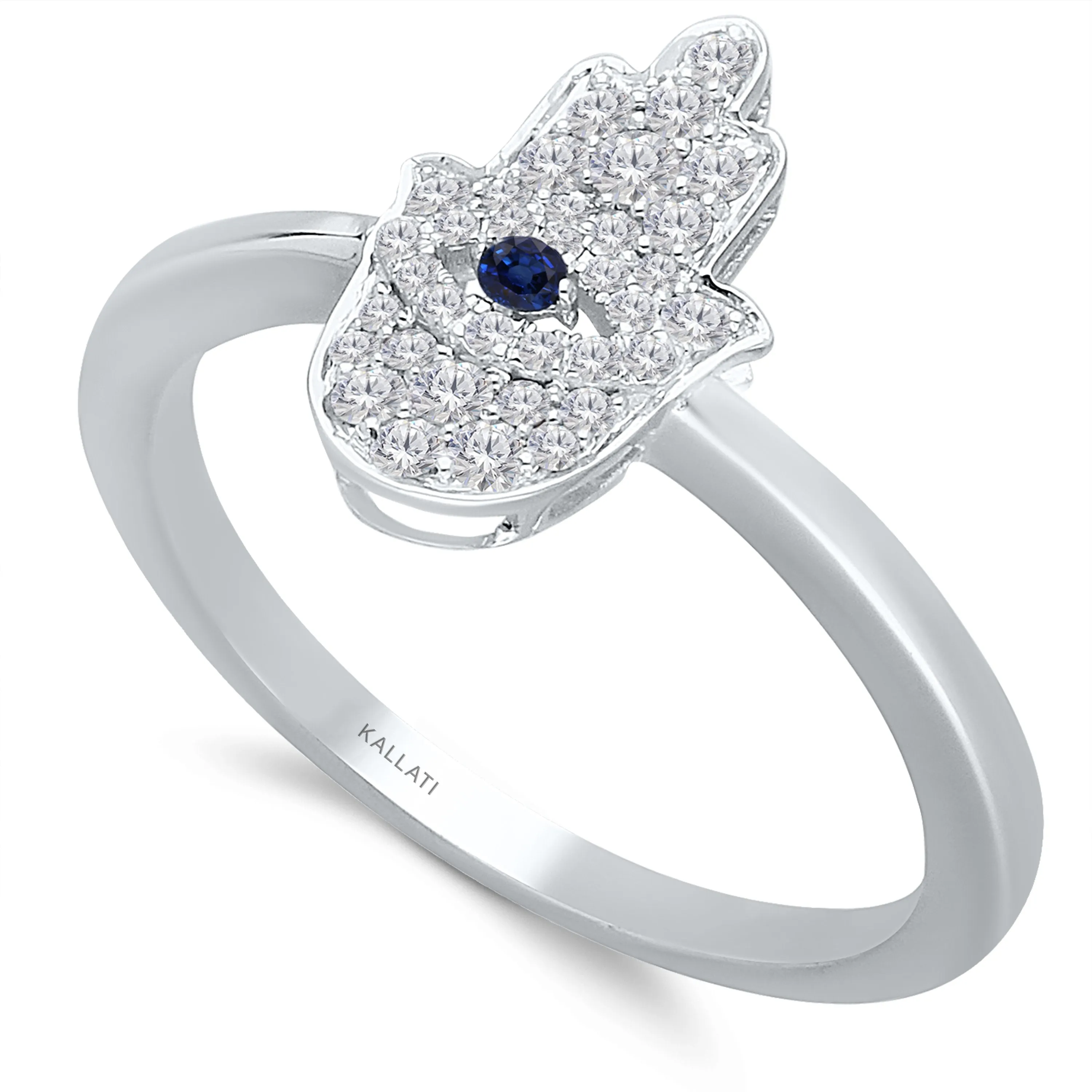 White Gold Sapphire & Diamond Hamsa Ring