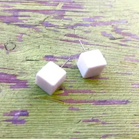 White Midi Cube Stud Earrings