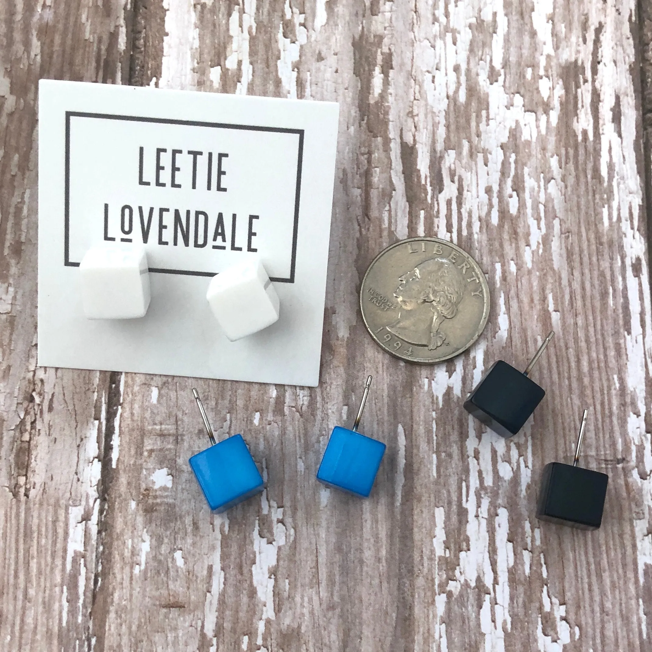 White Midi Cube Stud Earrings