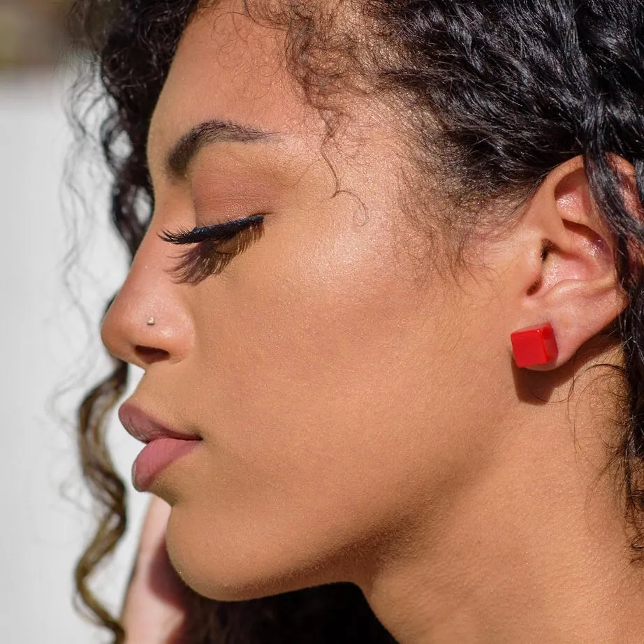 White Midi Cube Stud Earrings