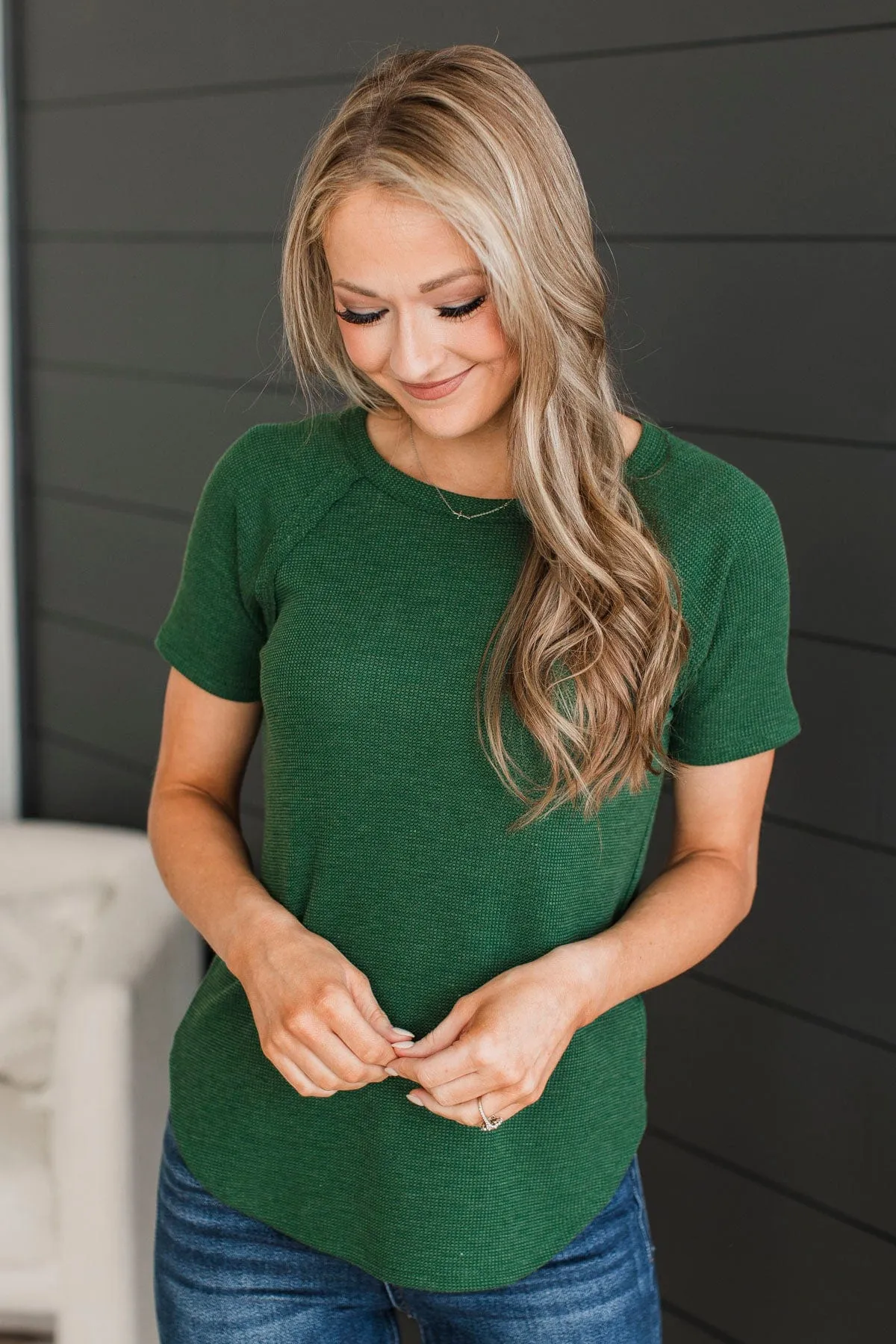 World Of My Own Short Sleeve Top- Dark Green