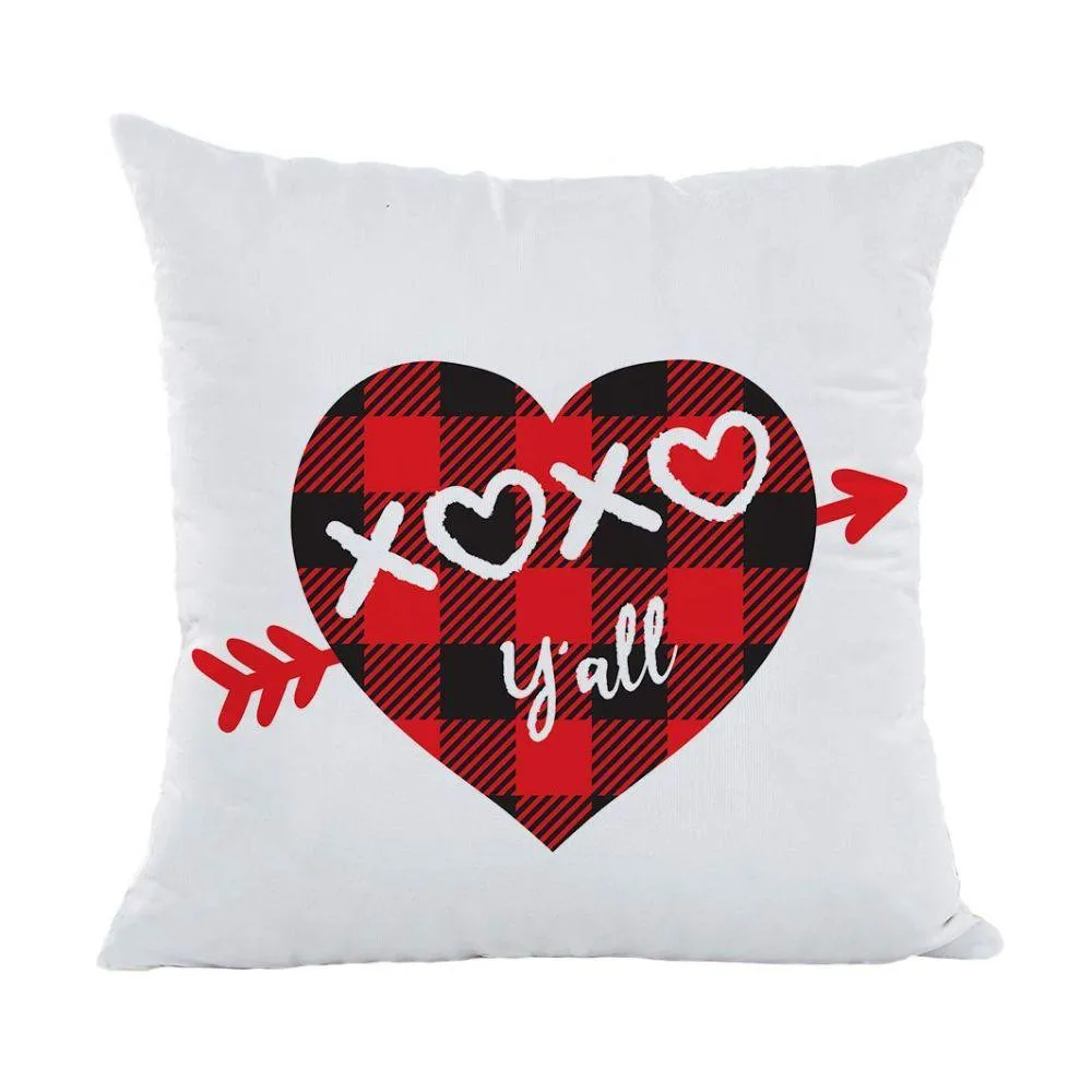 XOXO Y'all Throw Pillow Cover Cushion Case for Sofa Couch Valentines Day Buffal Plaids Home Decor Cotton Polyester 18 x 18 Inch