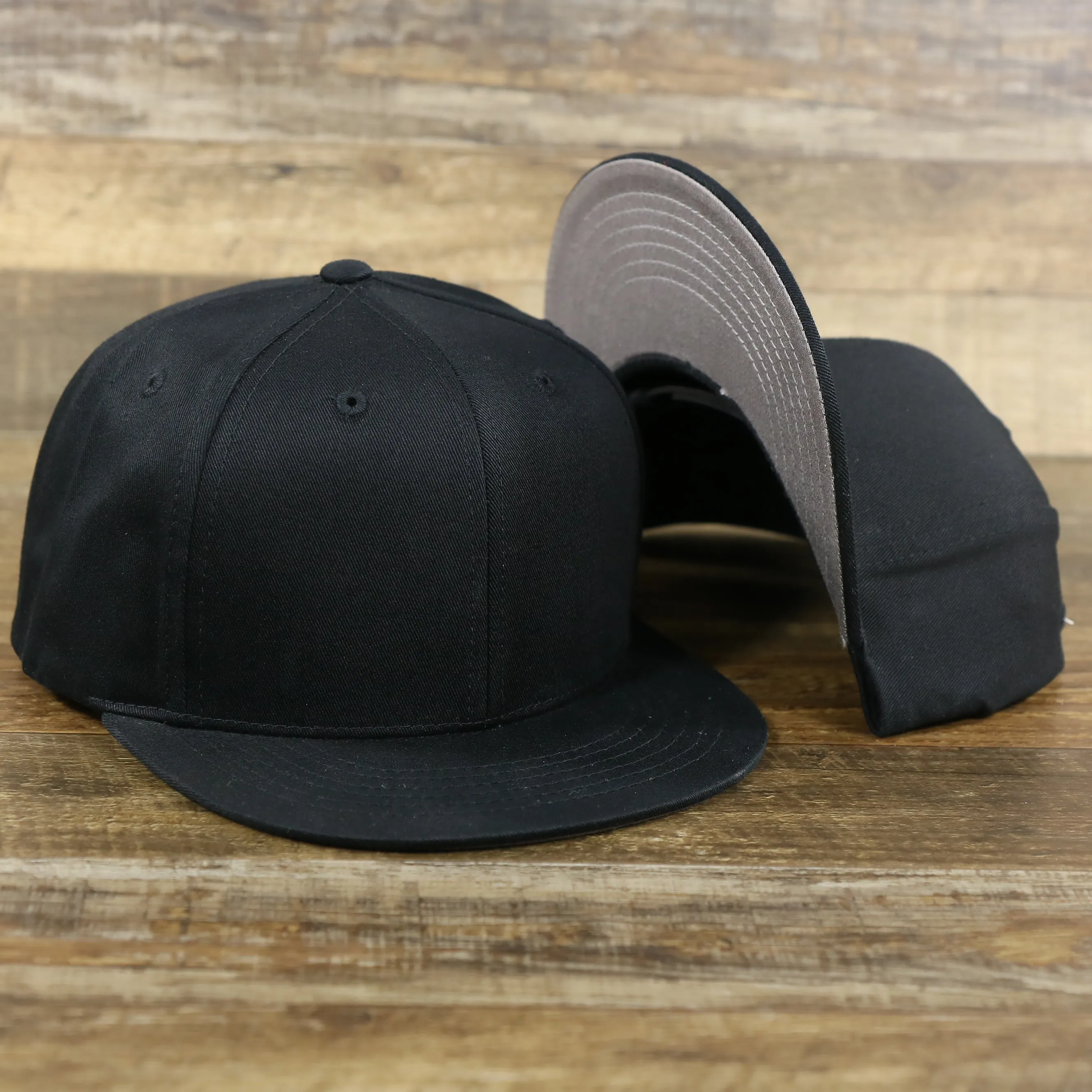 Youth Jet Black Flat Brim Gray Bottom Blank Snapback Cap | Kid’s Black Snap Cap